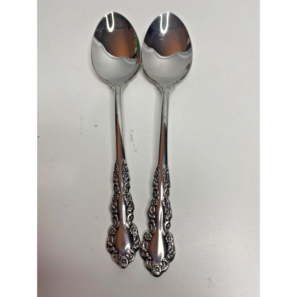 2 Oneida Shelley Stainless Teaspoons Flatware - Heirloom Cube Floral